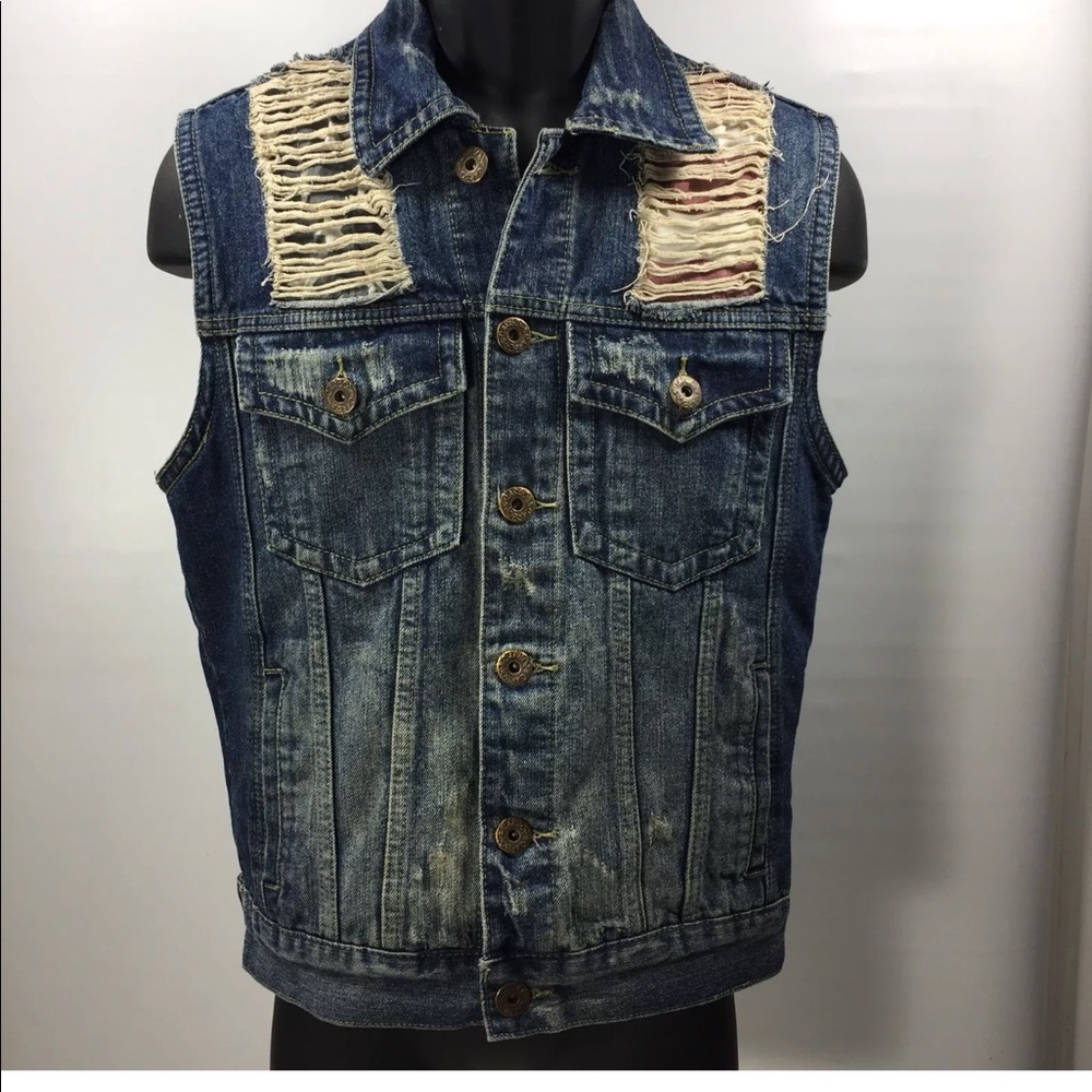 Carbon distress USA denim jean Jacket vest small